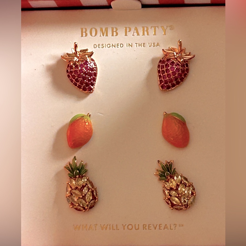 Bomb Party 6398 Market Fresh Earrings Strawberry Trio